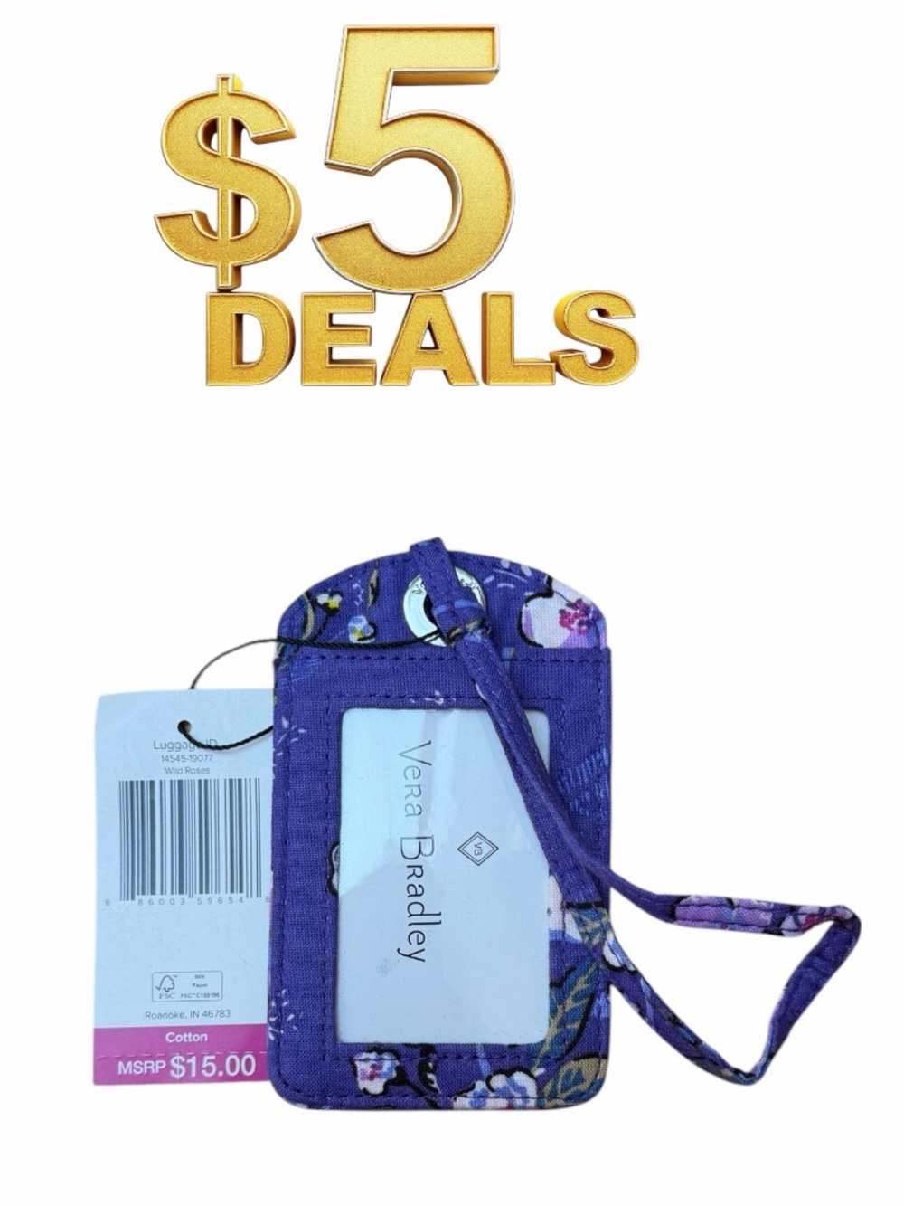 Vera Bradley Luggage ID Holder In Cotton Print Wild Roses (retired) NWT